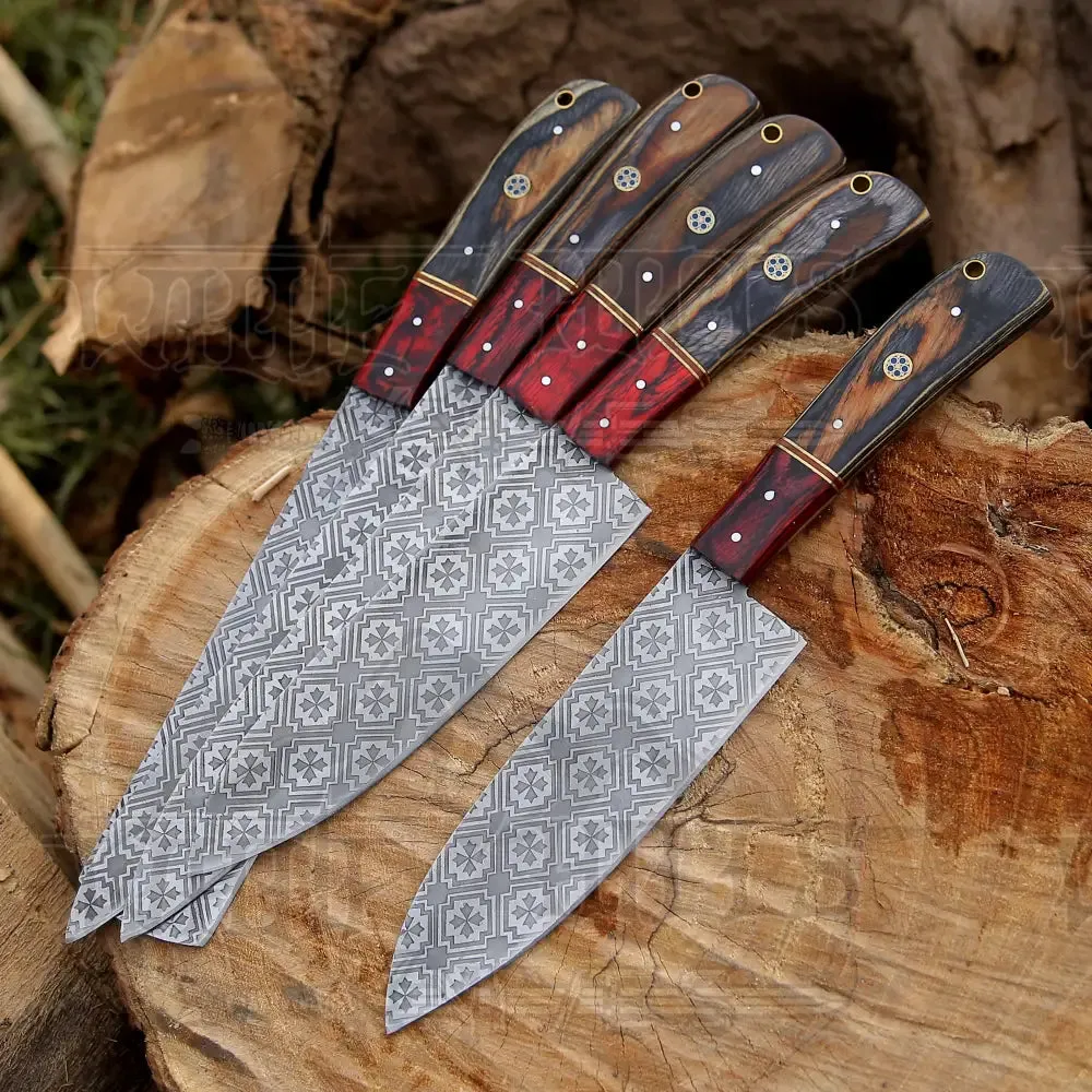 5 Pieces Handmade J2 Steel Chef Set - 5 Piece Kitchen Knives Set