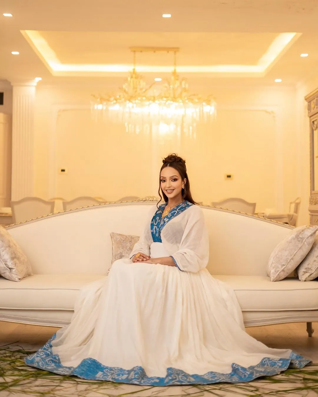 A Stunning Habesha kemis with Menen Fabric, Modern habesha dress, and Blue Tilf Designs, habesha libs, habesha kemis