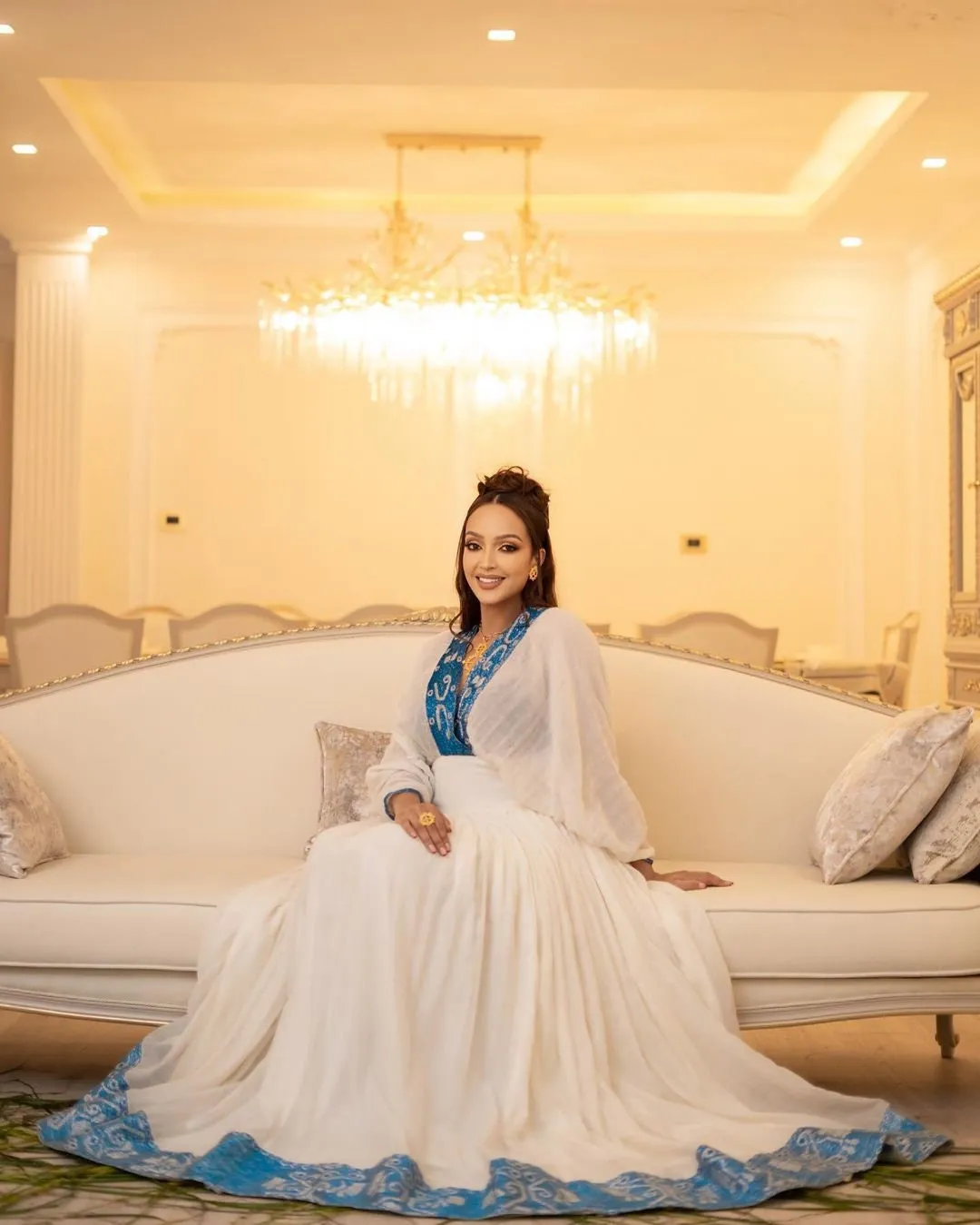 A Stunning Habesha kemis with Menen Fabric, Modern habesha dress, and Blue Tilf Designs, habesha libs, habesha kemis