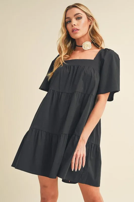 Aemi   Co Square Neck Half Sleeve Tiered Dress