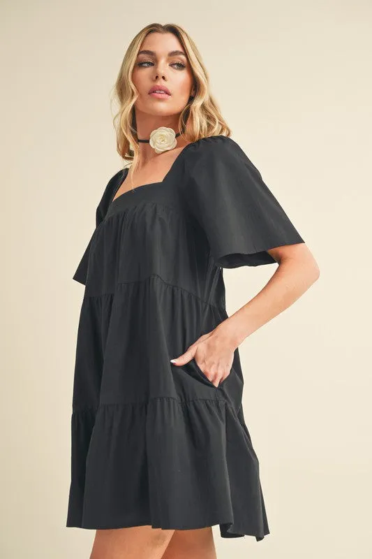Aemi   Co Square Neck Half Sleeve Tiered Dress