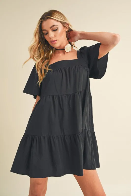 Aemi   Co Square Neck Half Sleeve Tiered Dress