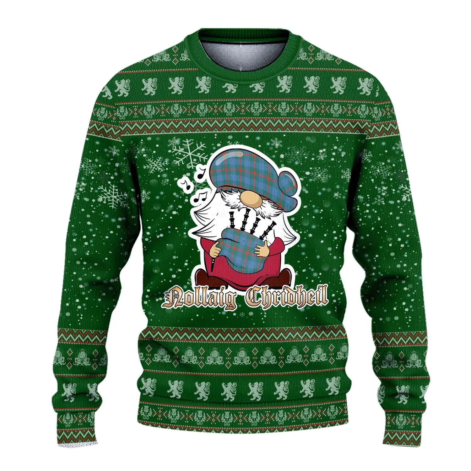 Agnew Ancient Clan Christmas Family Ugly Sweater with Funny Gnome Playing Bagpipes