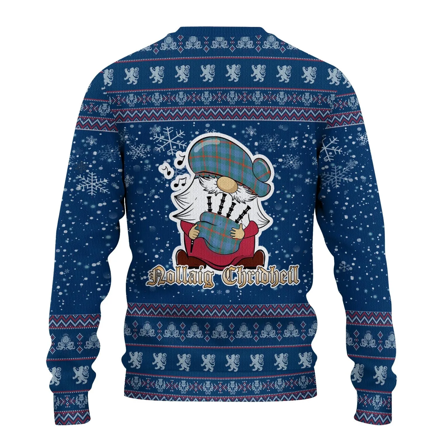 Agnew Ancient Clan Christmas Family Ugly Sweater with Funny Gnome Playing Bagpipes