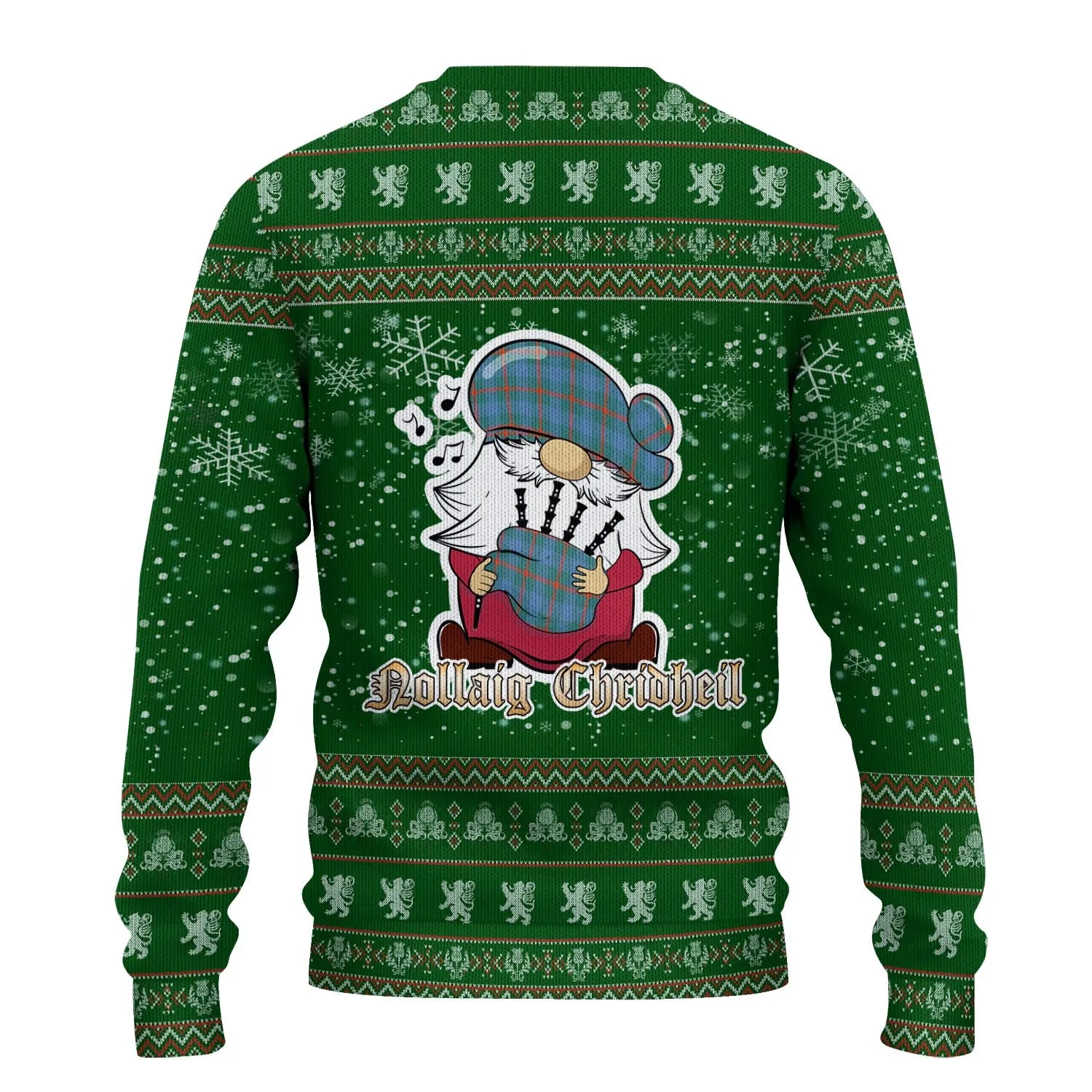 Agnew Ancient Clan Christmas Family Ugly Sweater with Funny Gnome Playing Bagpipes