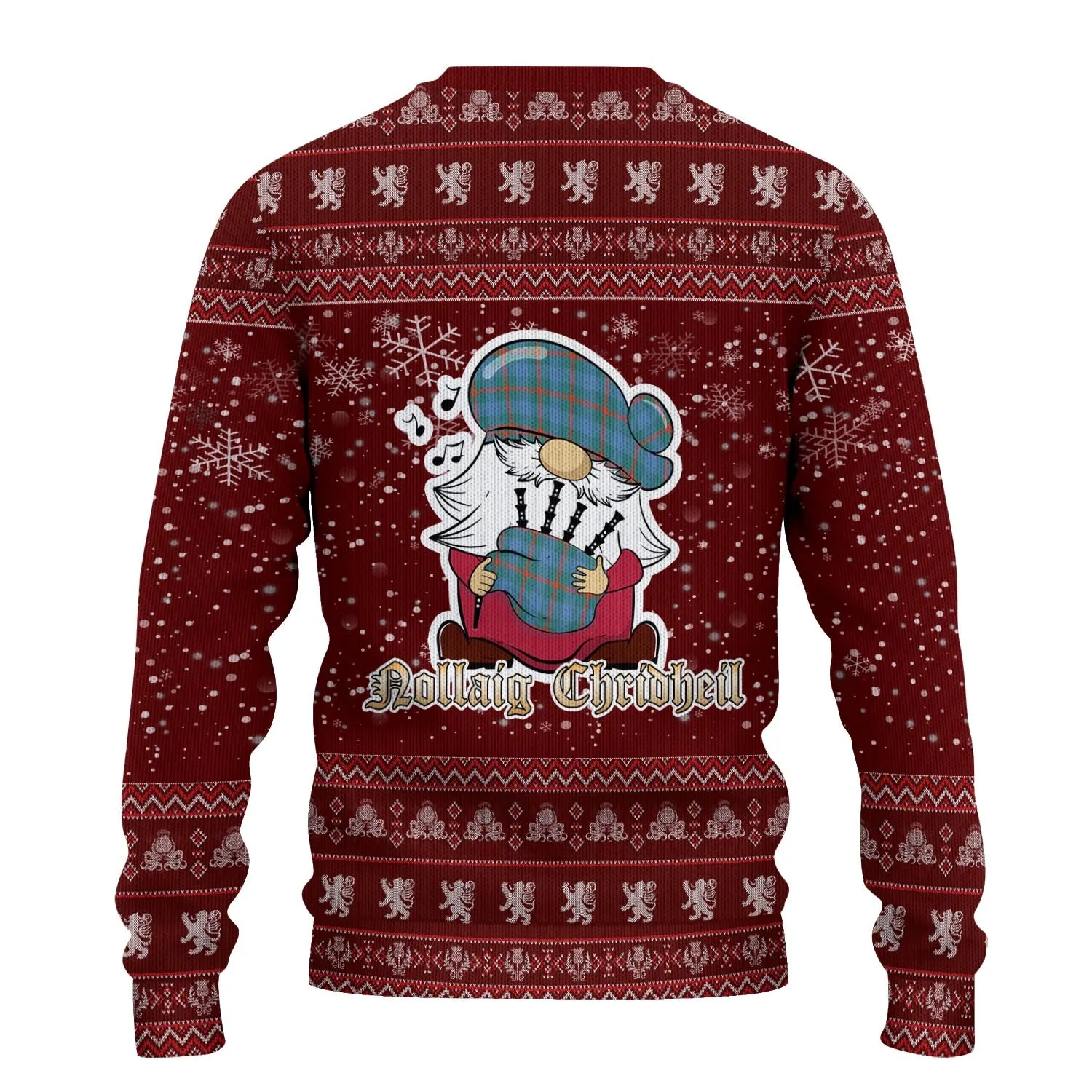 Agnew Ancient Clan Christmas Family Ugly Sweater with Funny Gnome Playing Bagpipes
