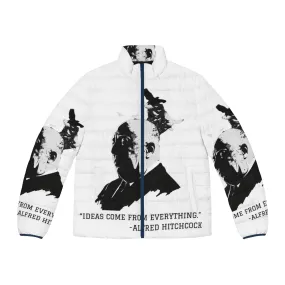 Alfred Hitchcock Inspired Puffer Jacket with Iconic Illustration