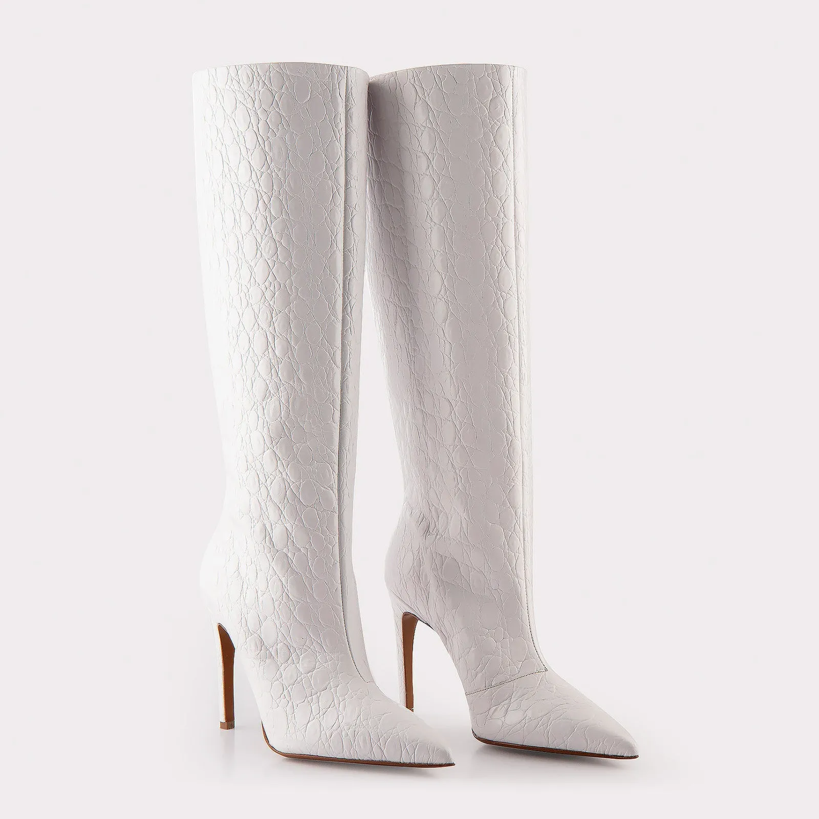ANASTASIA 02 WHITE CROCO EMBOSSED LEATHER BOOTS