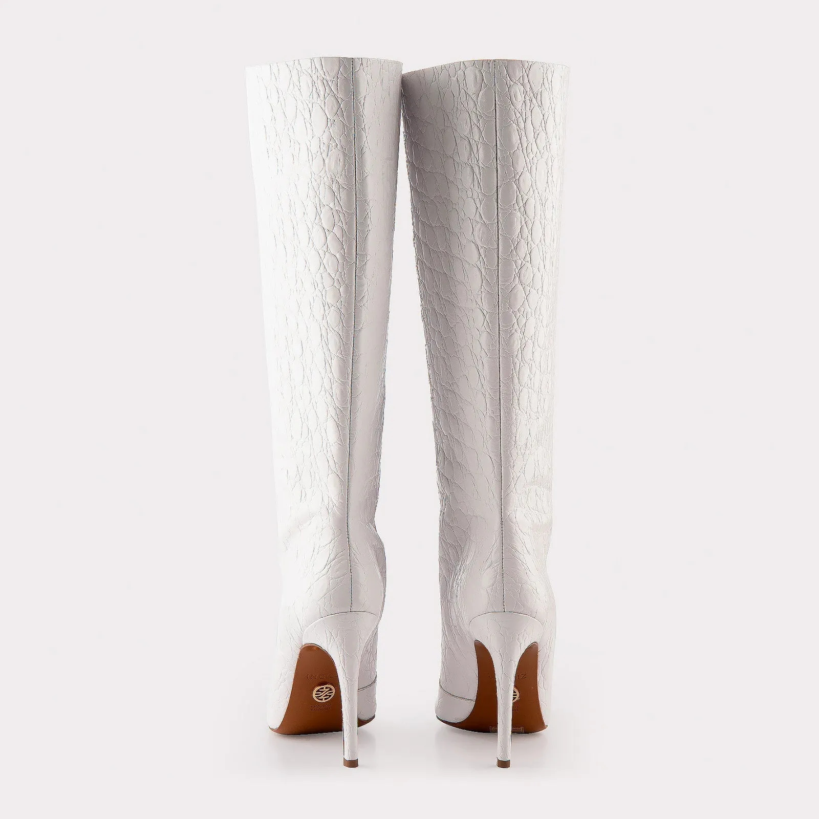ANASTASIA 02 WHITE CROCO EMBOSSED LEATHER BOOTS