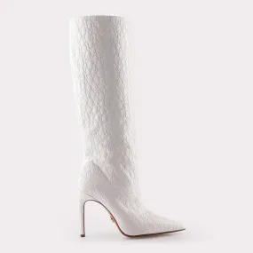 ANASTASIA 02 WHITE CROCO EMBOSSED LEATHER BOOTS