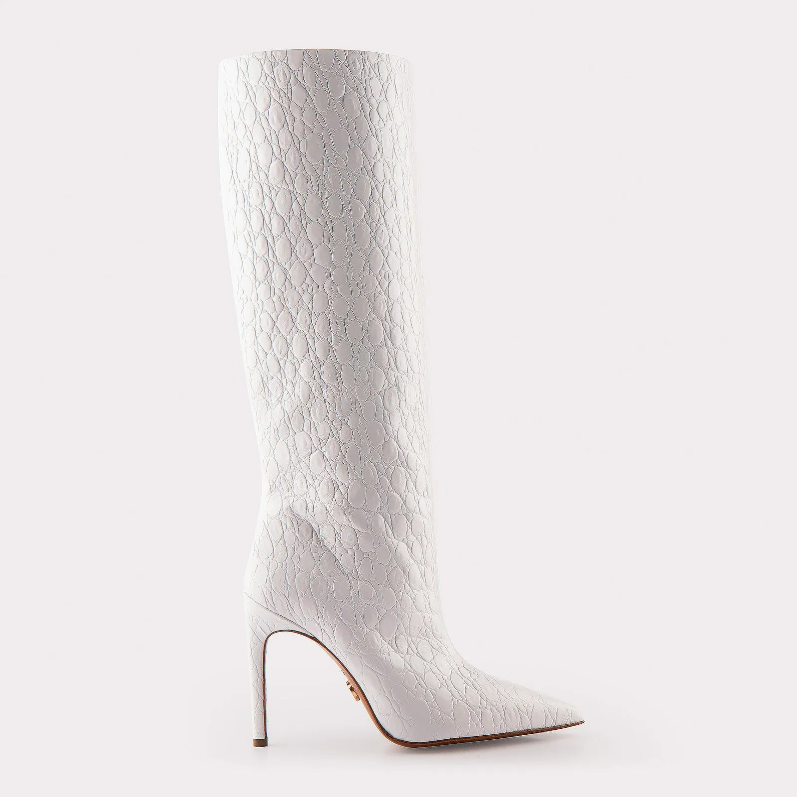 ANASTASIA 02 WHITE CROCO EMBOSSED LEATHER BOOTS