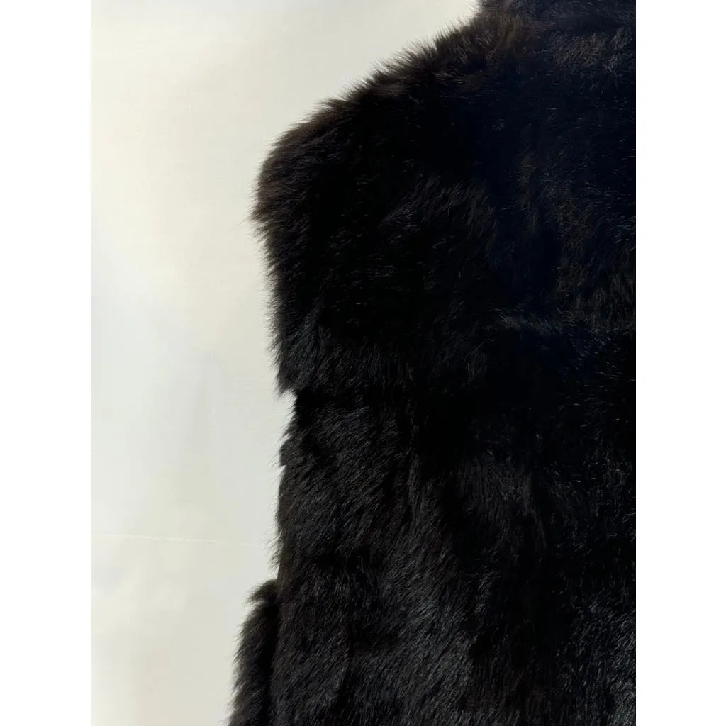 ANDREW MARC Women's Opossum Fur Leather Trim Bomber Zip Vest SZ L