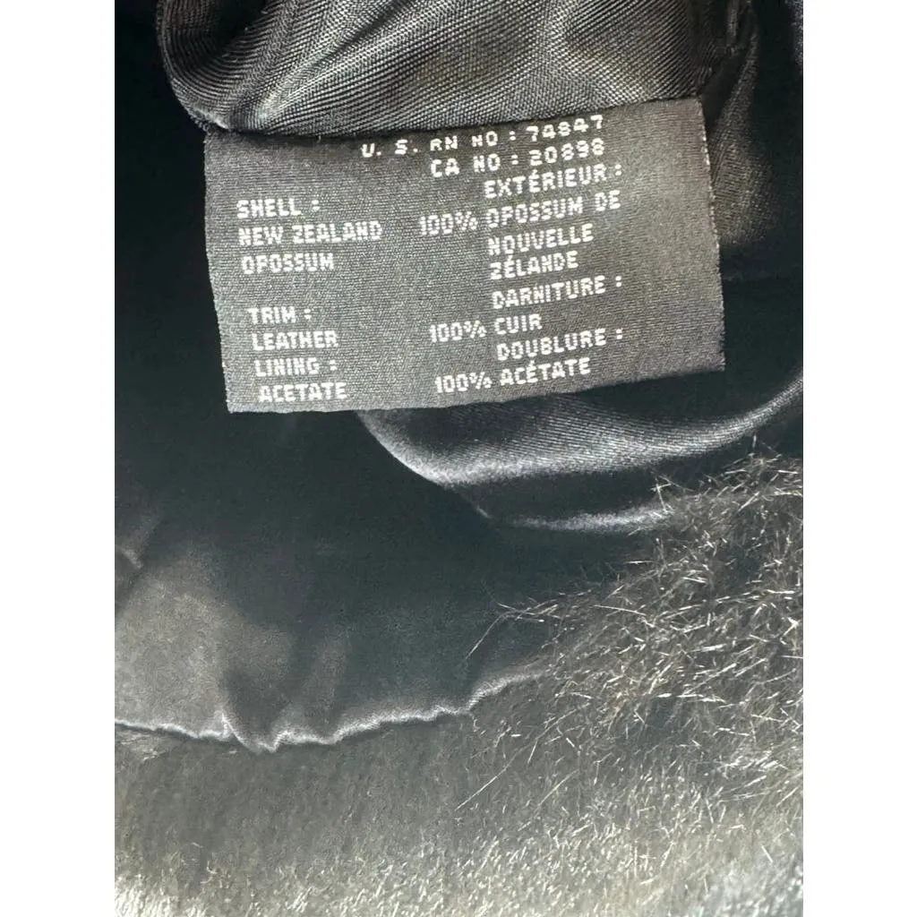 ANDREW MARC Women's Opossum Fur Leather Trim Bomber Zip Vest SZ L