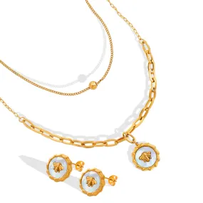 Animal Bee Seashell Pendant Necklace Earring Set