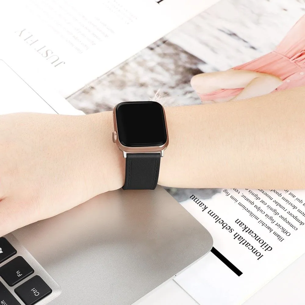 Apple Watch (45mm) soft top layer genuine leather watch strap - Black / Size: S