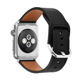 Apple Watch (45mm) soft top layer genuine leather watch strap - Black / Size: S