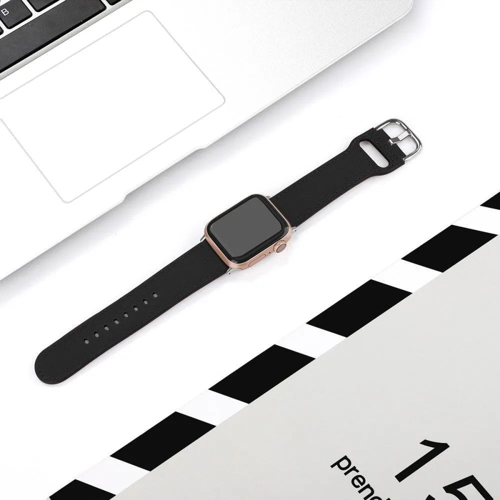 Apple Watch (45mm) soft top layer genuine leather watch strap - Black / Size: S