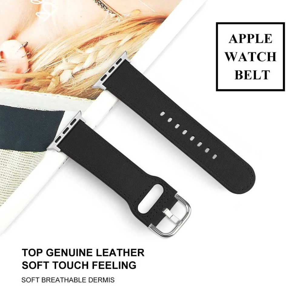 Apple Watch (45mm) soft top layer genuine leather watch strap - Black / Size: S