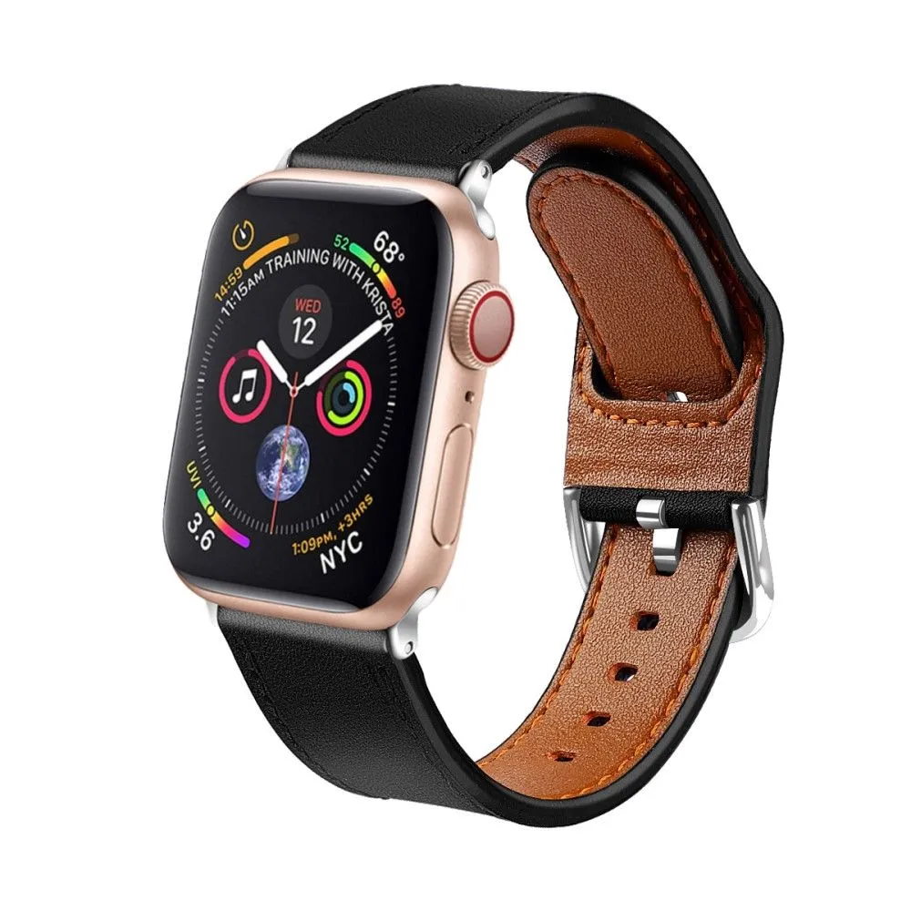 Apple Watch (45mm) soft top layer genuine leather watch strap - Black / Size: S