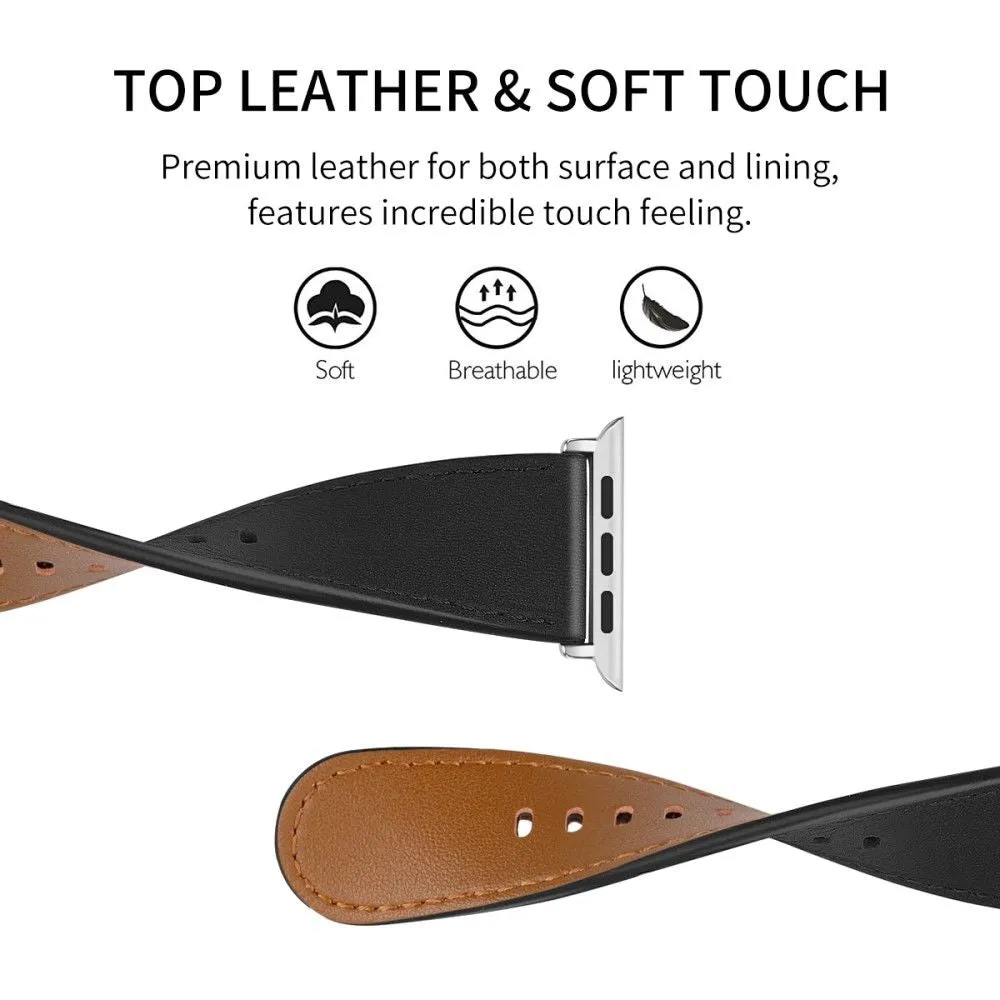 Apple Watch (45mm) soft top layer genuine leather watch strap - Black / Size: S