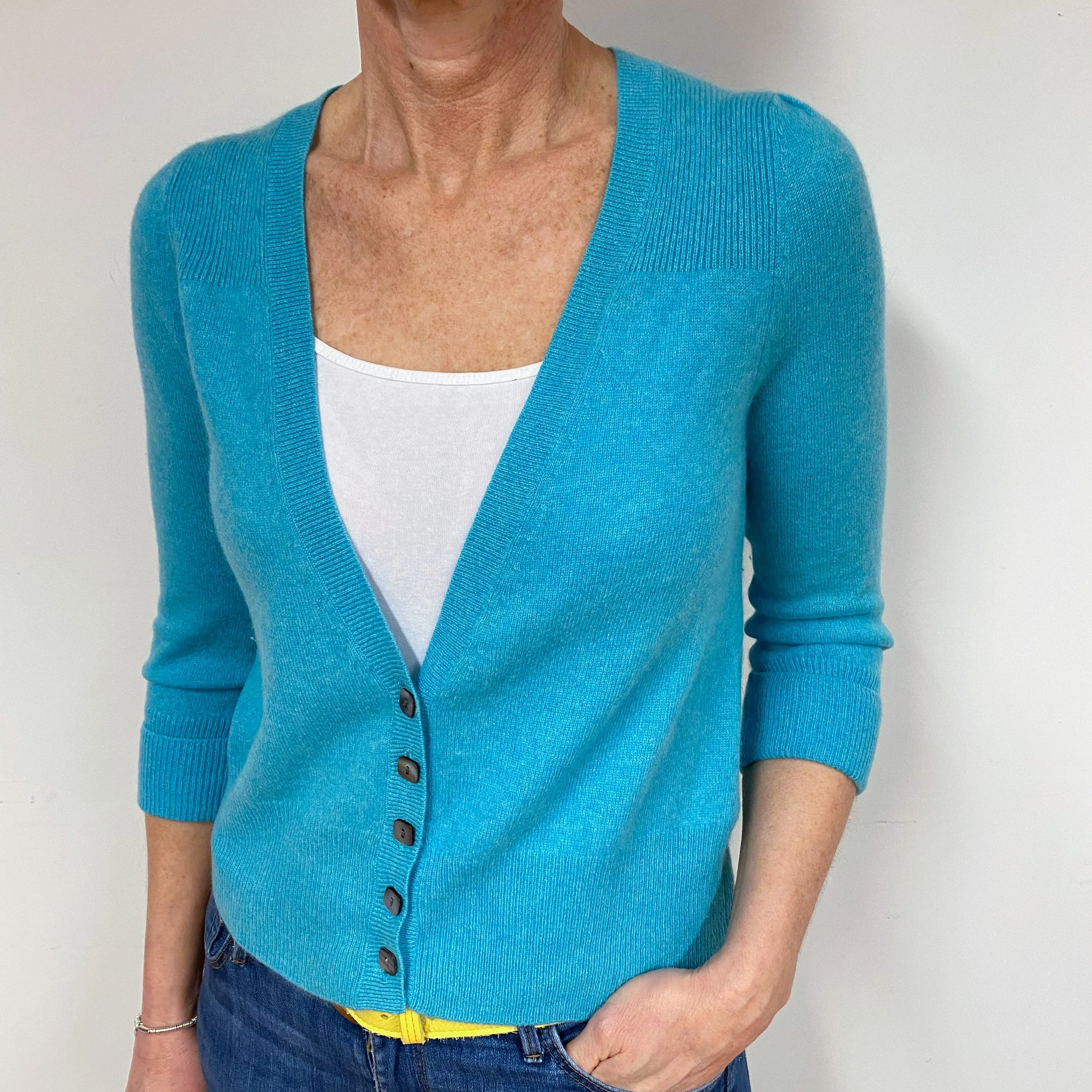 Aquamarine Blue Cashmere V-Neck Cardigan Medium