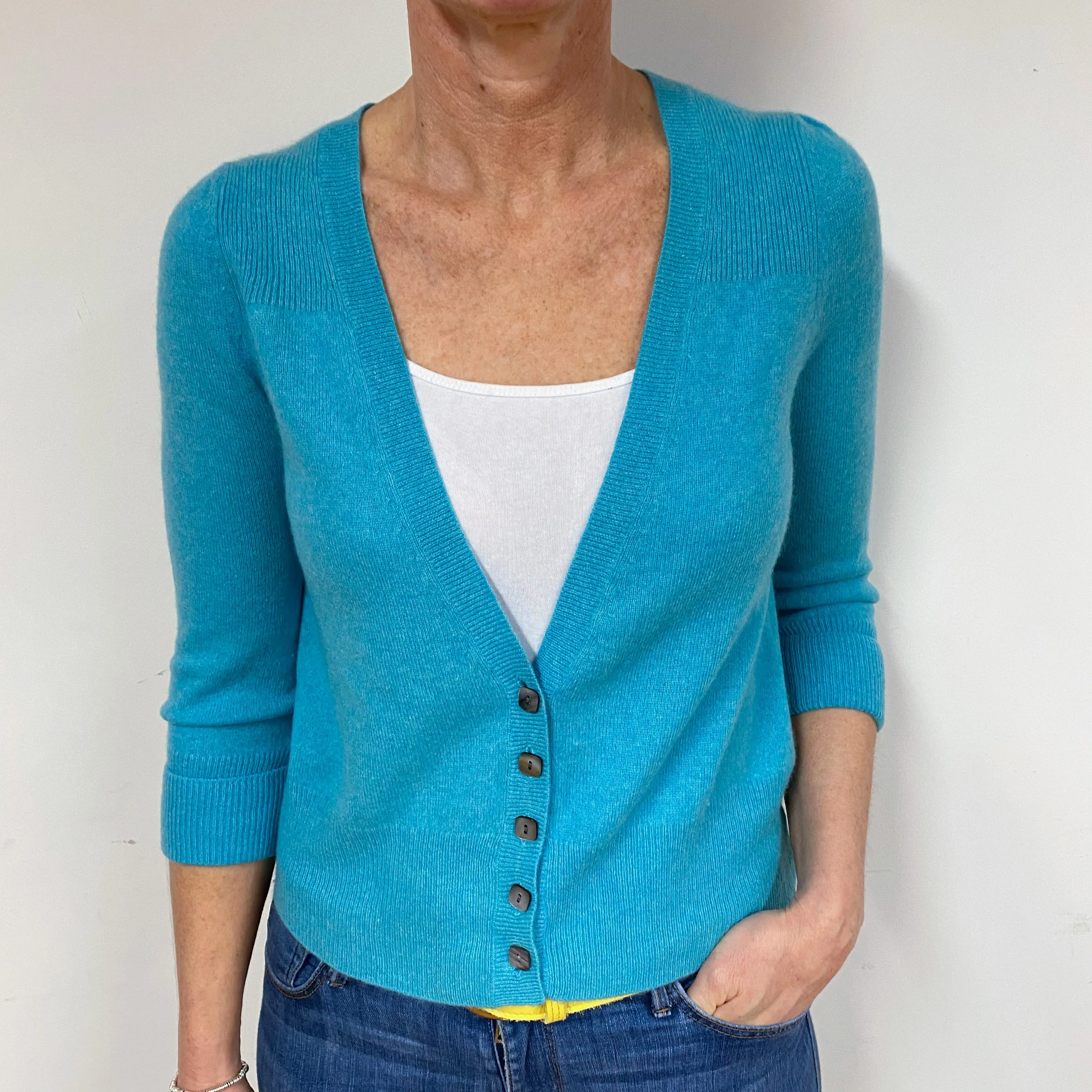 Aquamarine Blue Cashmere V-Neck Cardigan Medium