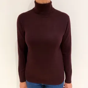 Aubergine Purple Cashmere Polo Neck Jumper Medium