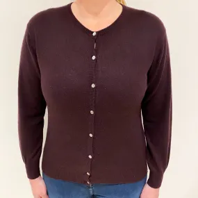 Aubergine Purple Crew Neck Cashmere Cardigan Large