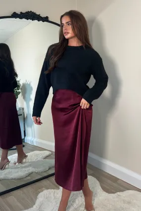 Ayesha Jumper And Satin Slip Dress Set Wine