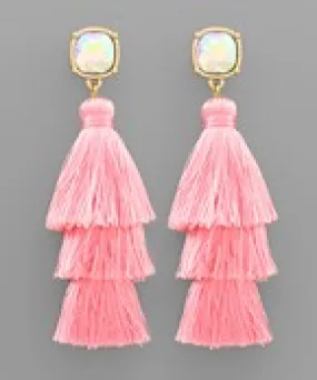 BEAD & 3 LAYER TASSEL EARRINGS