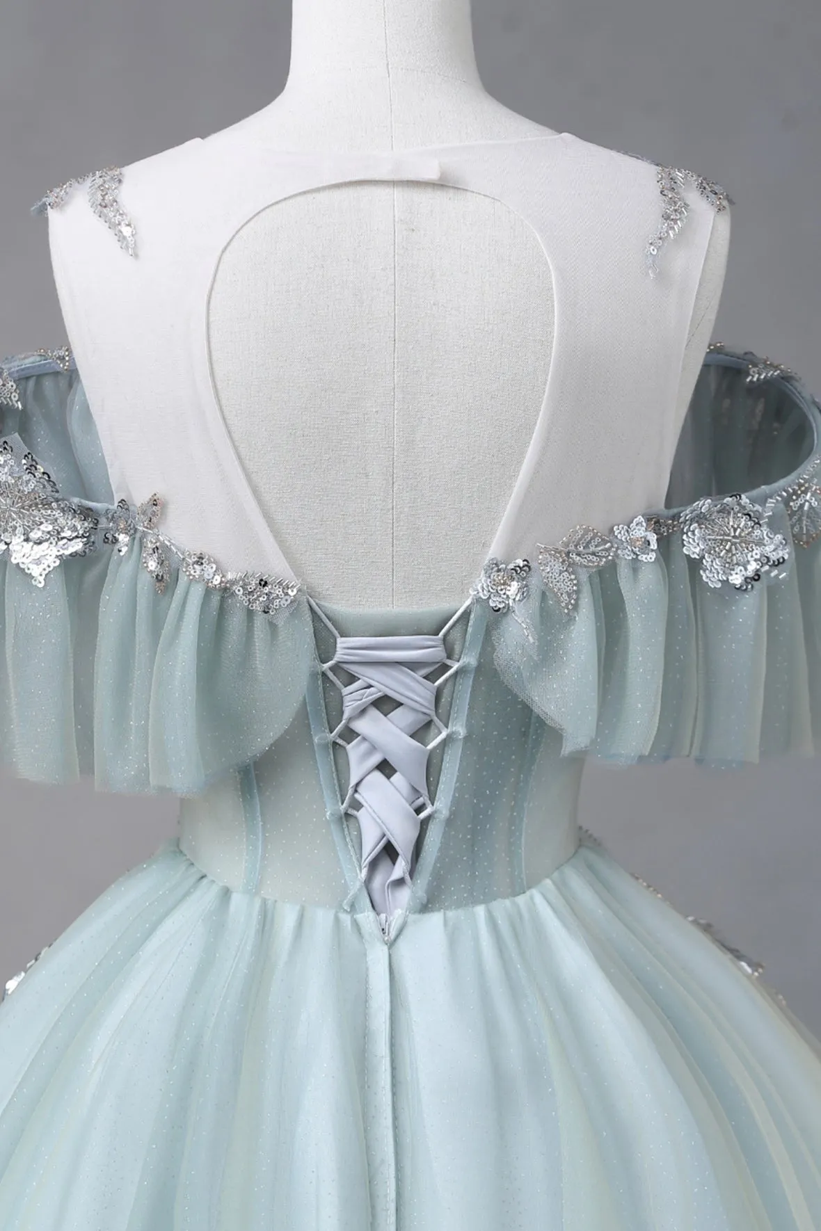 Beautiful Tulle Sequins Long Prom Dresses, Off the Shoulder Princess Party Dresses