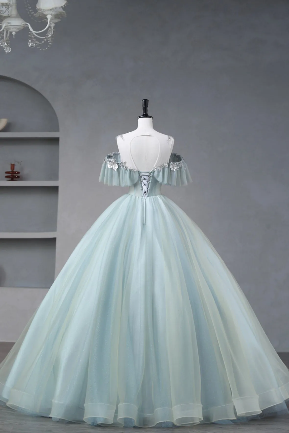 Beautiful Tulle Sequins Long Prom Dresses, Off the Shoulder Princess Party Dresses