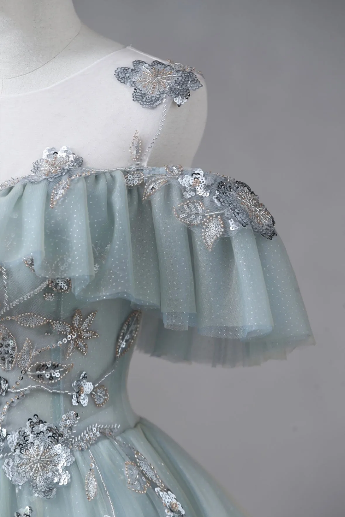 Beautiful Tulle Sequins Long Prom Dresses, Off the Shoulder Princess Party Dresses