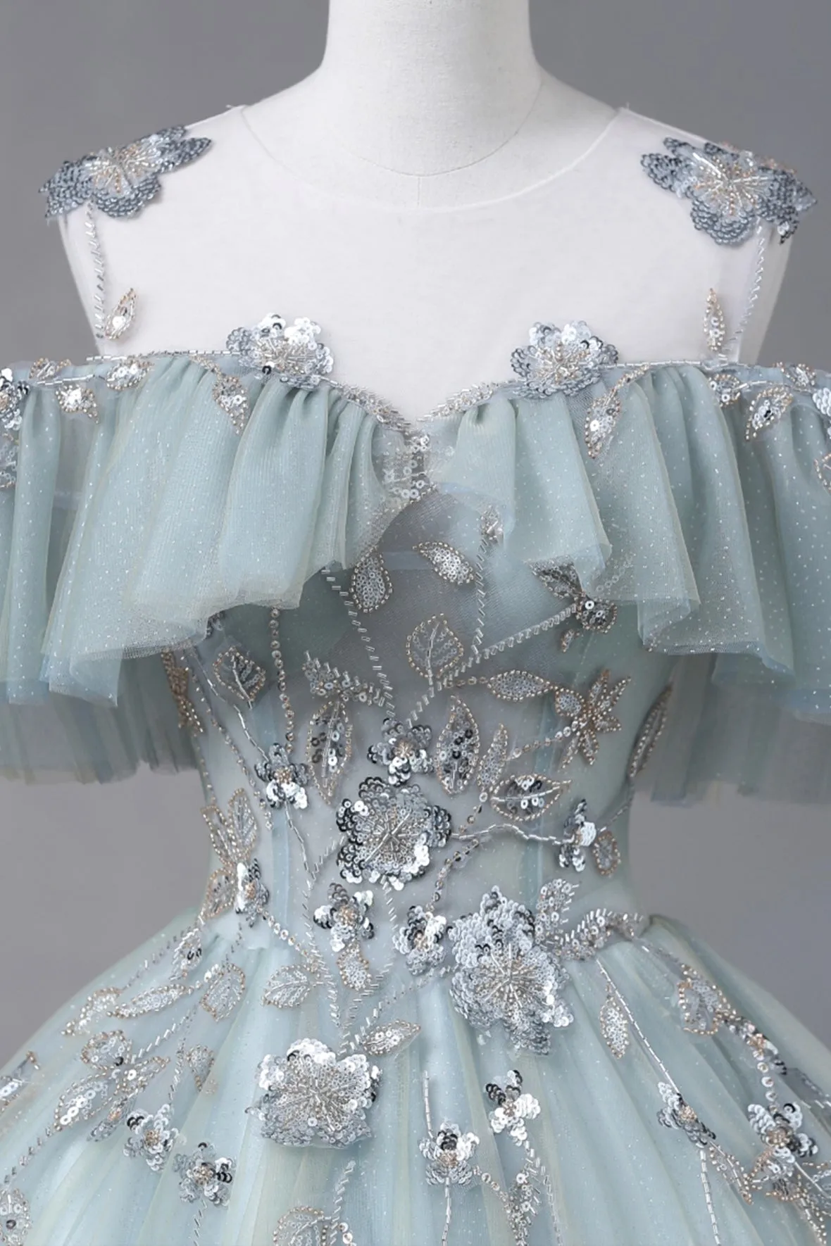 Beautiful Tulle Sequins Long Prom Dresses, Off the Shoulder Princess Party Dresses