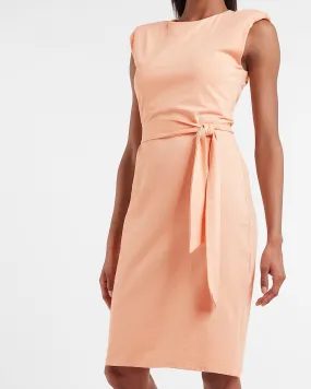 Belted Padded Shoulder T-Shirt Midi Dress in Golden Peach