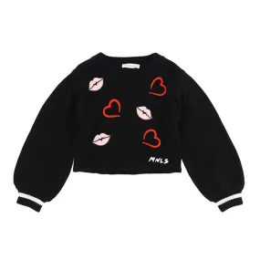Black Knitted Heart & Lips Jumper