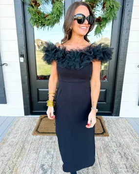 Black Off-The-Shoulder Midi Dress