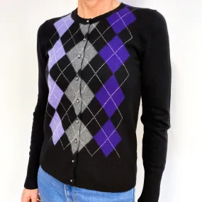 Black, Purple, Lilac And Grey Patterned Cashmere Cardigan Medium