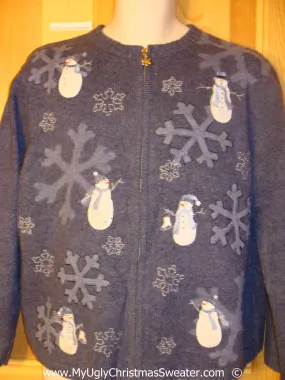 Blue Snwoman Cheesy Christmas Sweater