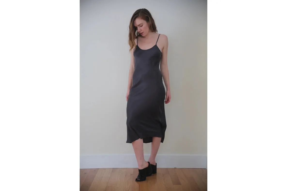 Botanical Dyed Mulberry Silk Slip Dress in Slate