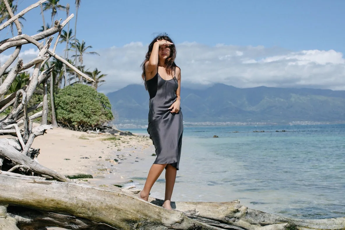 Botanical Dyed Mulberry Silk Slip Dress in Slate