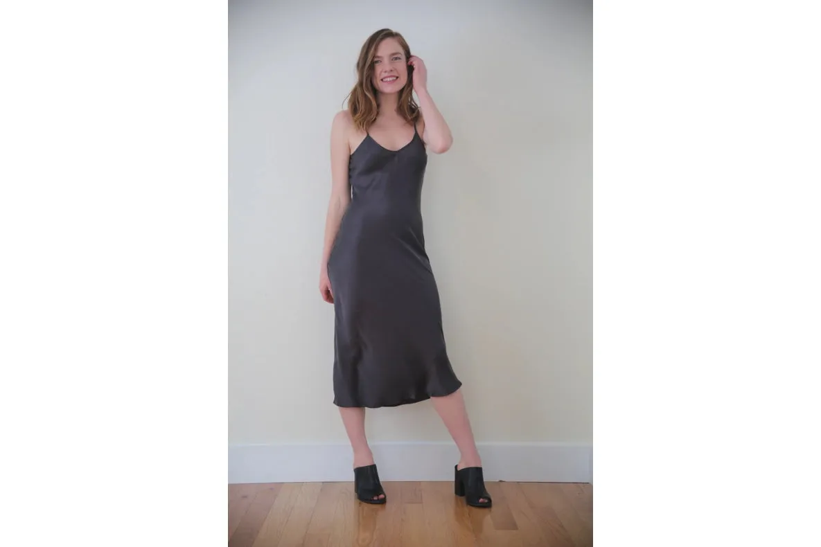 Botanical Dyed Mulberry Silk Slip Dress in Slate