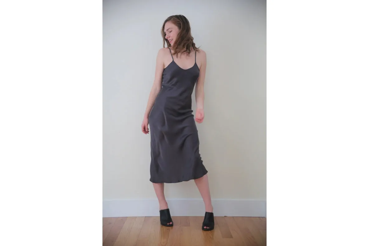 Botanical Dyed Mulberry Silk Slip Dress in Slate