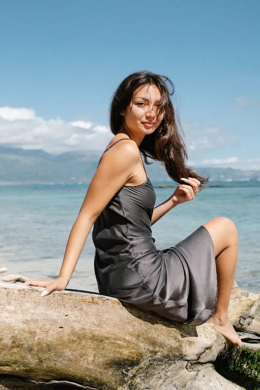 Botanical Dyed Mulberry Silk Slip Dress in Slate