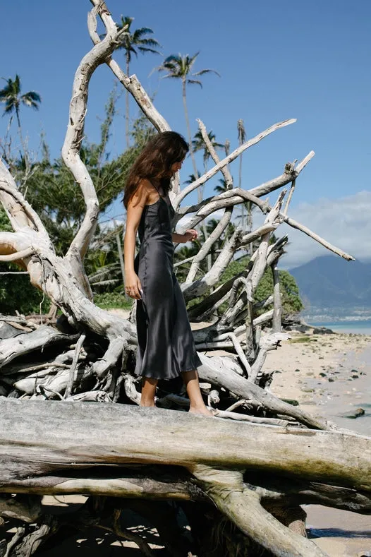 Botanical Dyed Mulberry Silk Slip Dress in Slate