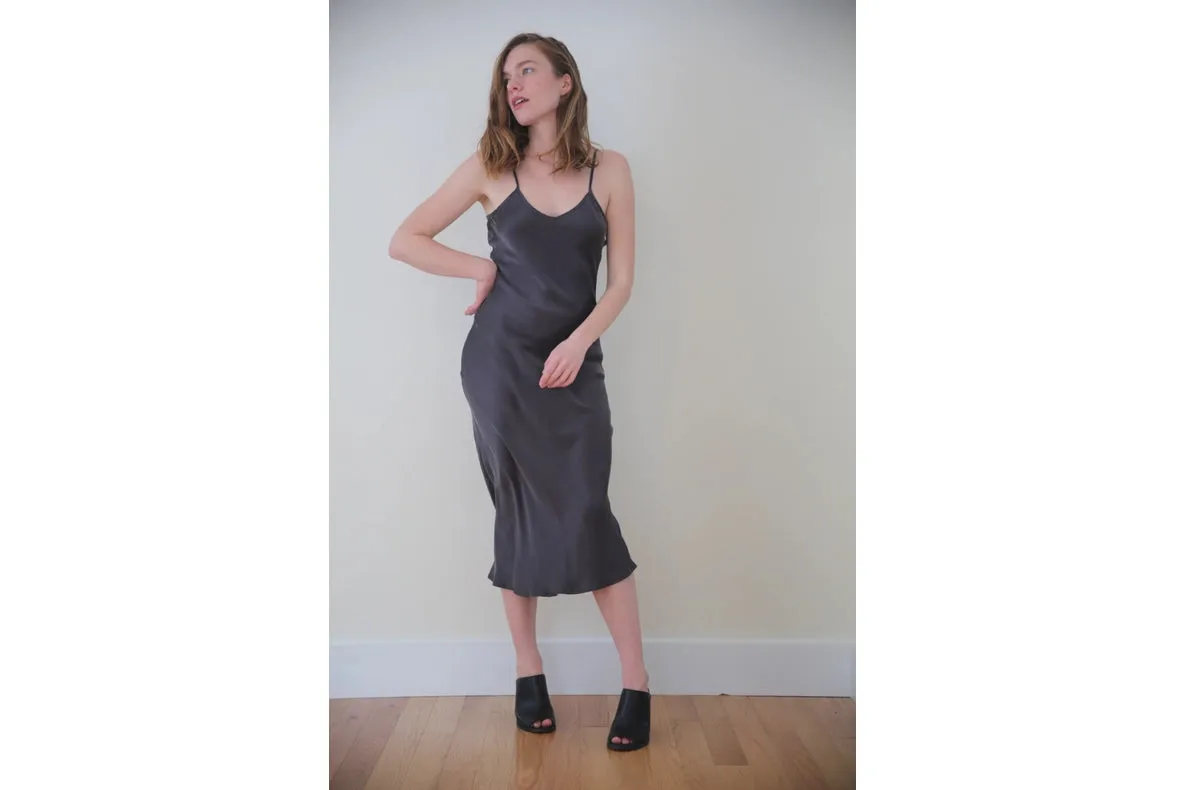 Botanical Dyed Mulberry Silk Slip Dress in Slate
