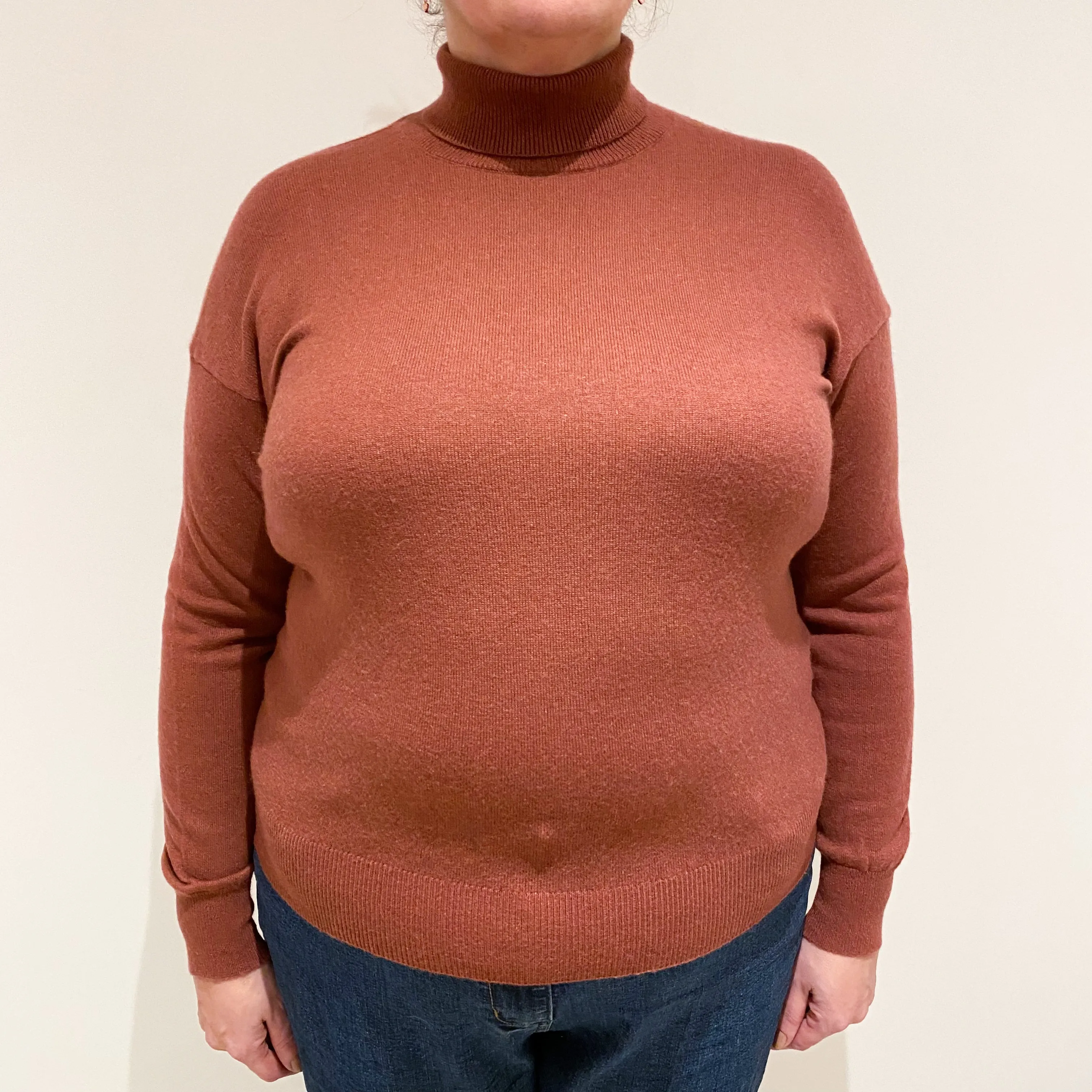 Brick Red Cashmere Polo Neck Jumper Extra Large