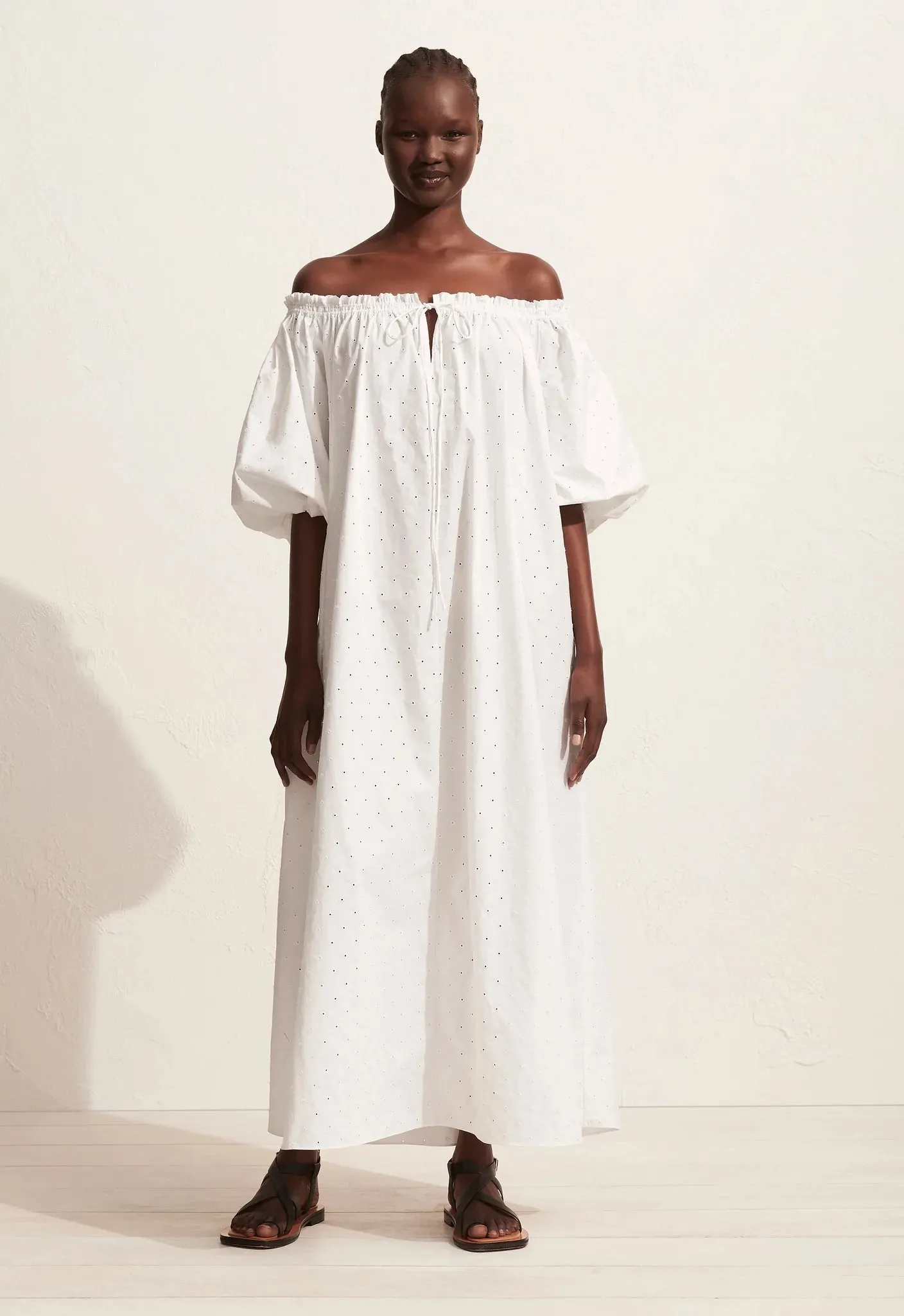 BRODERIE OFF THE SHOULDER DRESS - WHITE