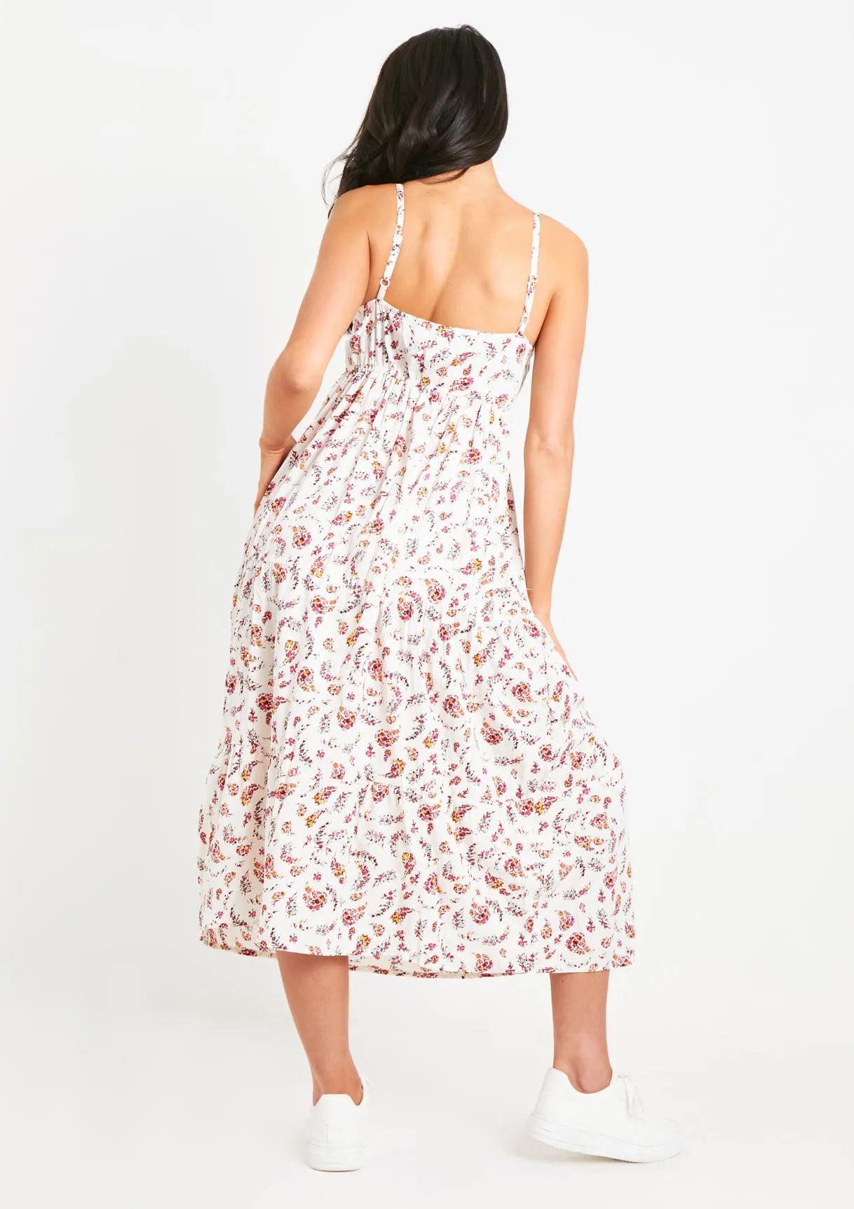 Brydie White Floral Printed Midi Dress