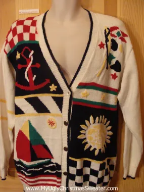 Cheap Ugly Nautical Themed Summer Sweater Cardigan